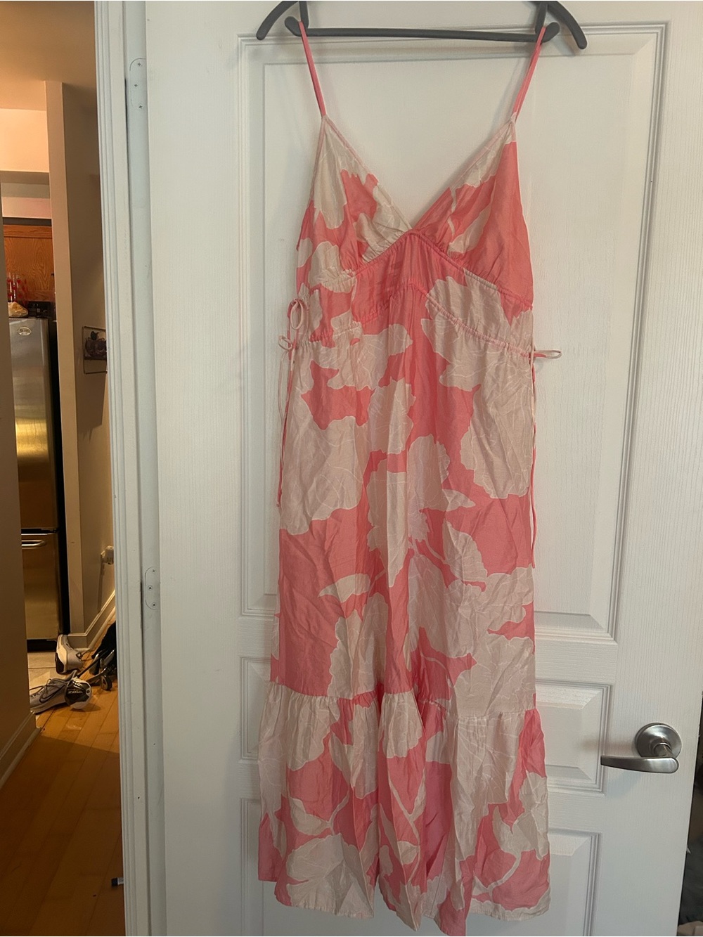 H&M Pink and Cream Floral Midi Slip Dress